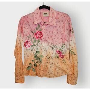 Cake Couture Gradient Floral Blouse – Size M – 100% Cotton Button-Up